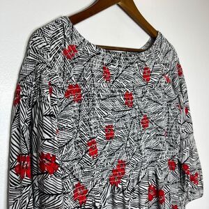 J Jill Black Red Floral Stretchy Blouse Shirt Size Small Tall Women’s